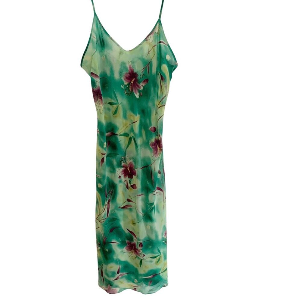 Vintage California Dynasty Emerald Green Floral Slip Dress Chemise Medium